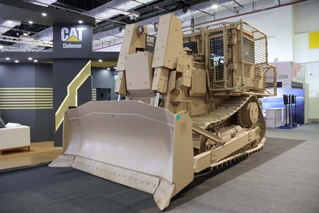A Caterpillar D9 armoured bulldozer at the EDEX-2021 exhibition. An unmanned version has seen limited deployment. [Alexey Tarasov]