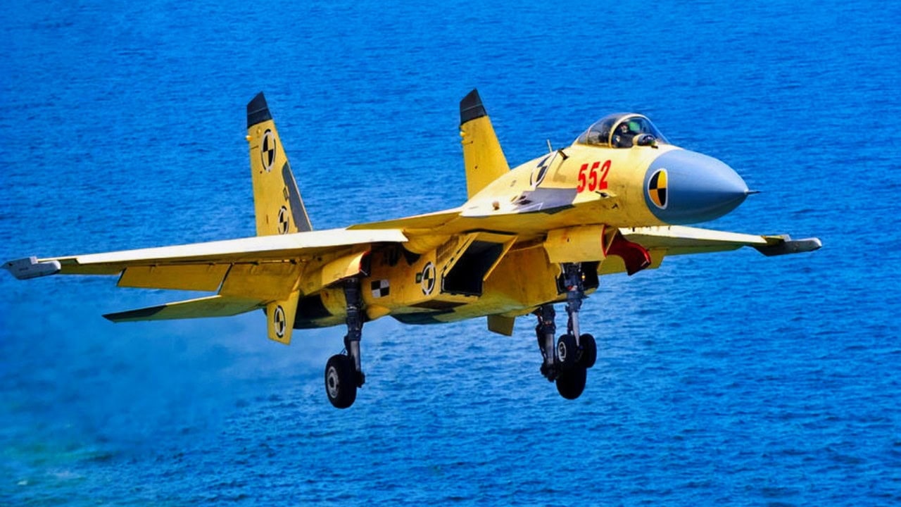 PLA Navy J-15 fighter aircraft and naval aviation training