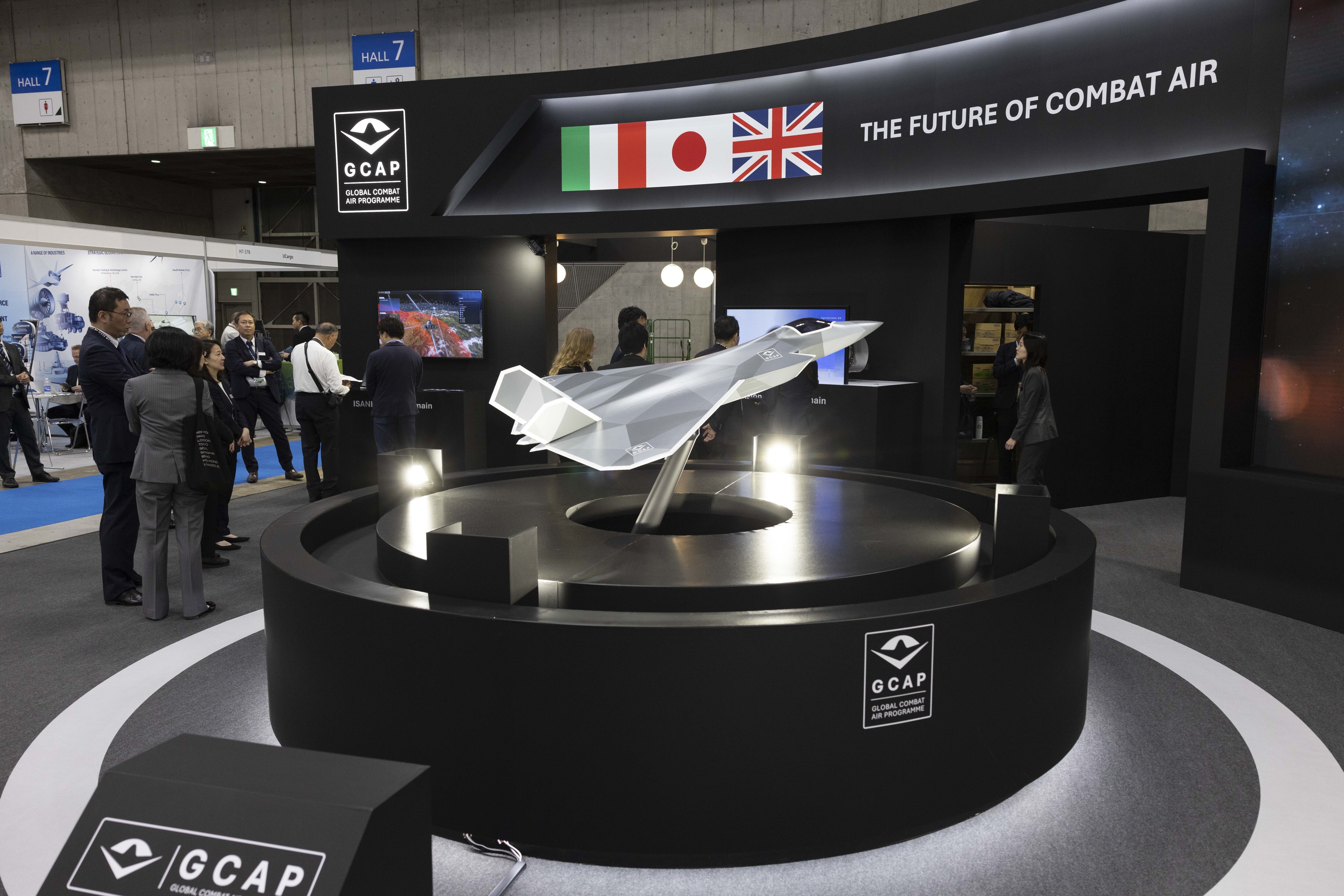The Global Combat Air Programme booth at the DSEI Japan 2025 exhibition, May 21, 2025. (Stanislav Kogiku/SOPA Images/LightRocket via Getty Images)