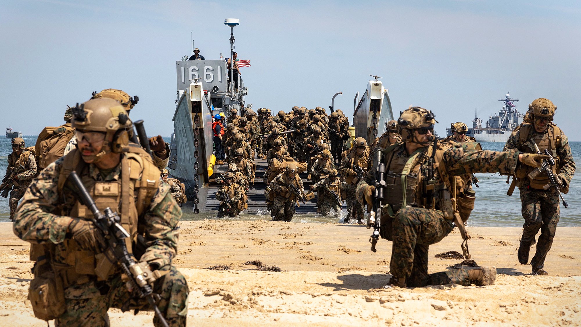 Marines conduct an amphibious landing during Atlantic Alliance at Joint Expeditionary Base-Fort Story, Va., June 30, 2025.