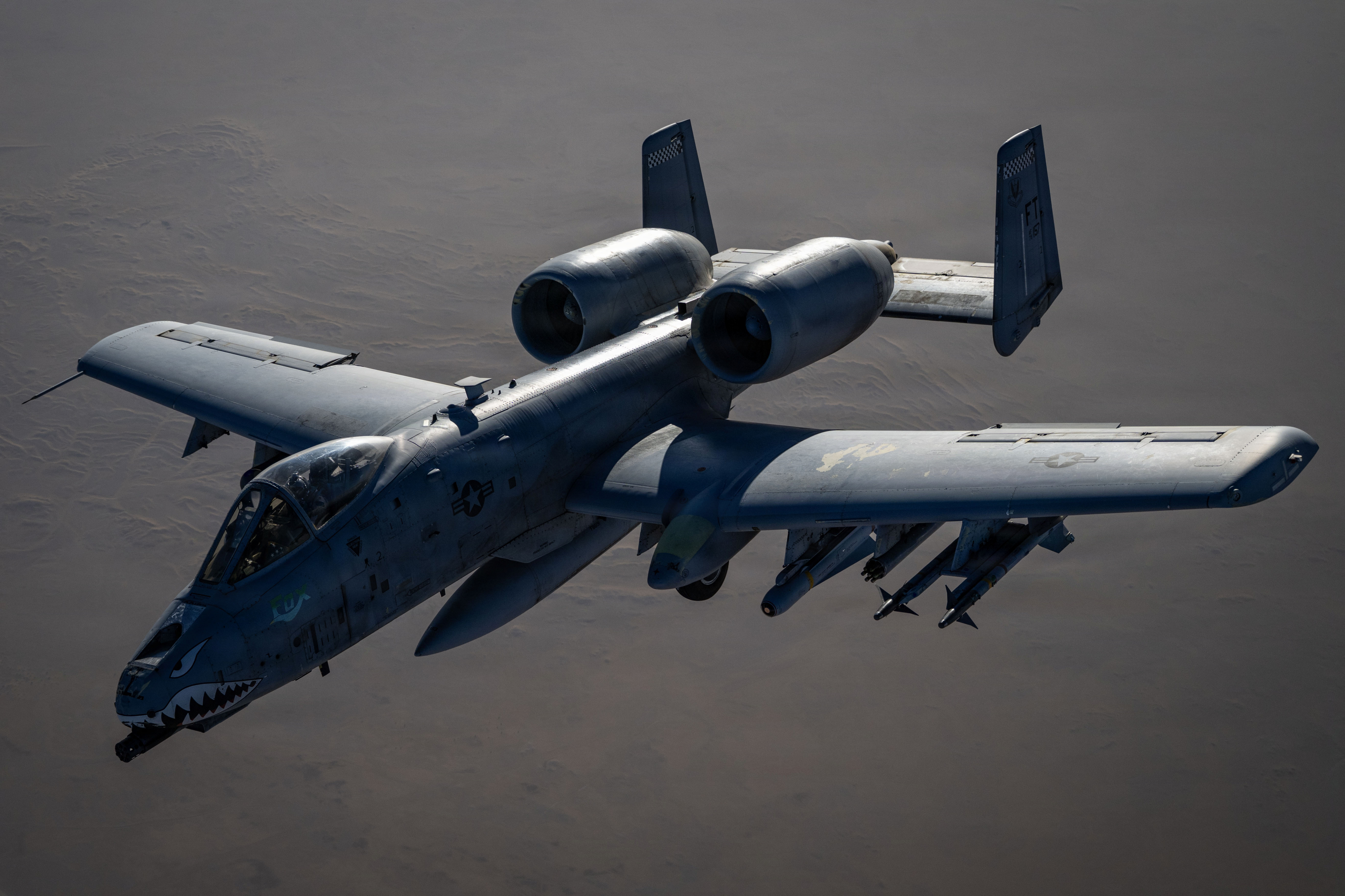 A U.S. Air Force A-10 Thunderbolt II aircraft flies over the U.S. Central Command area of responsibility during Operation Epic Fury, March 9, 2026. (U.S. Air Force)