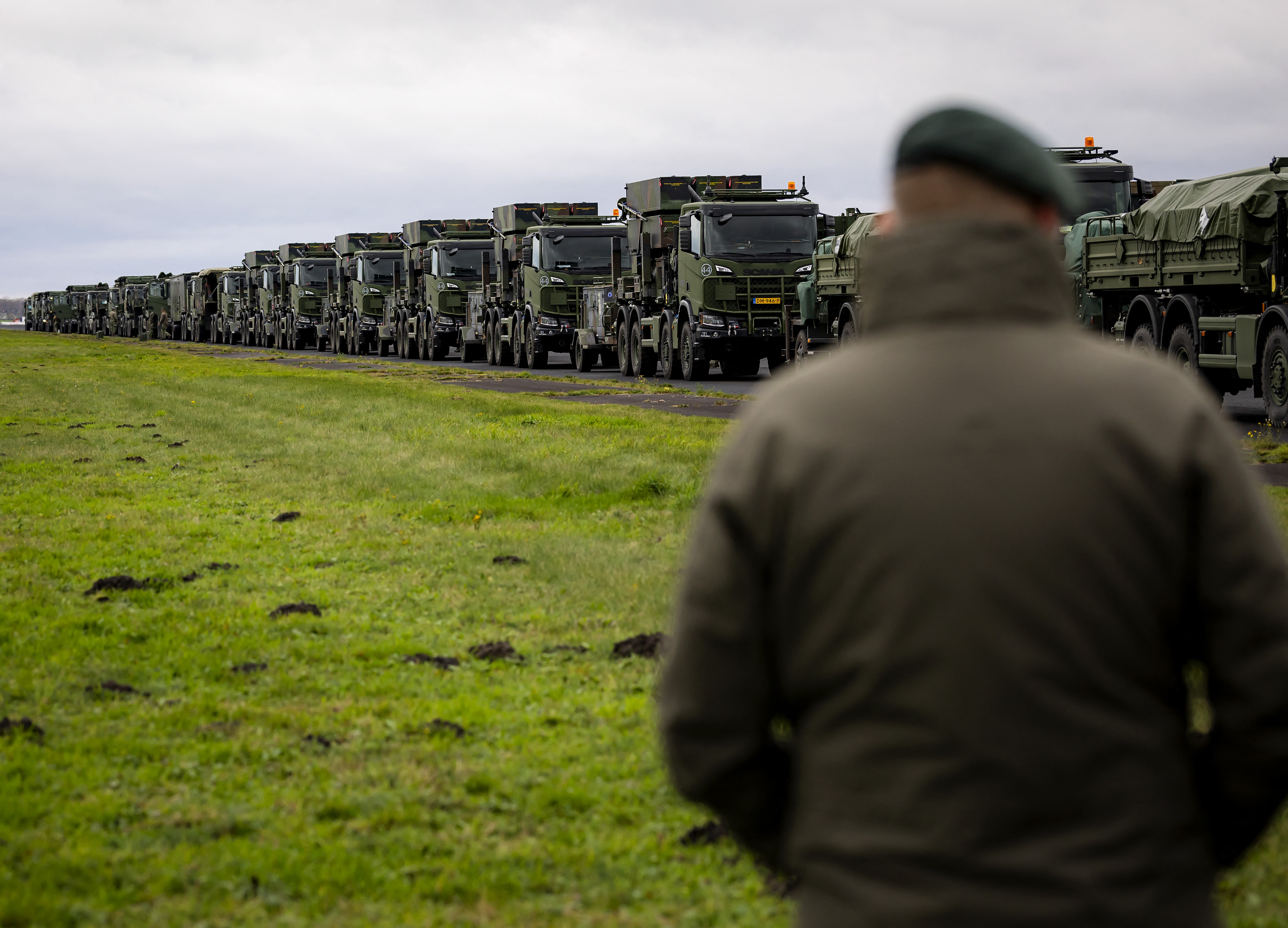 Patriot systems of the Dutch armed forces prepare for departure to Poland at Vredepeel air base, Netherlands, Nov. 19, 2025. (Sem van der Wal/ANP/AFP via Getty Images)