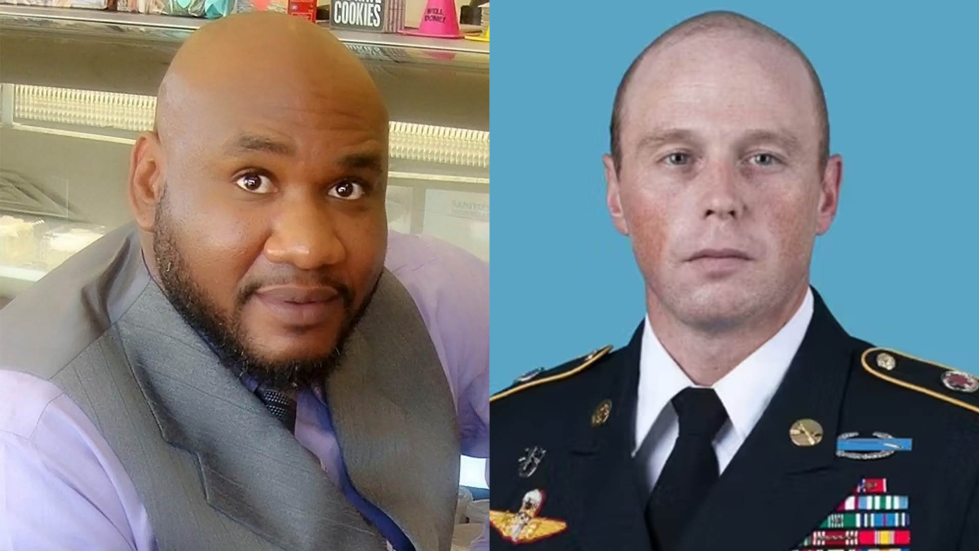 Retired Army Warrant Officer Timothy Dumas, left, and Master Sgt. William Lavigne.