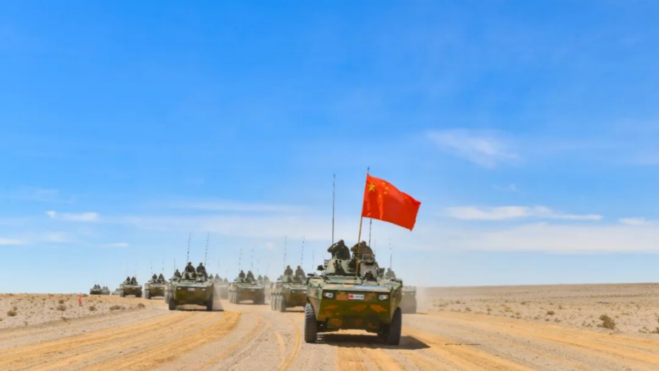 PLA armored convoy during China Mongolia Steppe Partner training