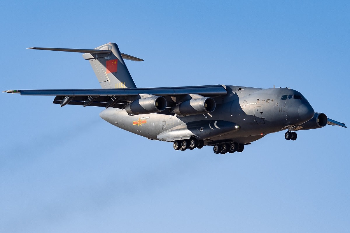 PLA Y-20 strategic transport aircraft in flight over China