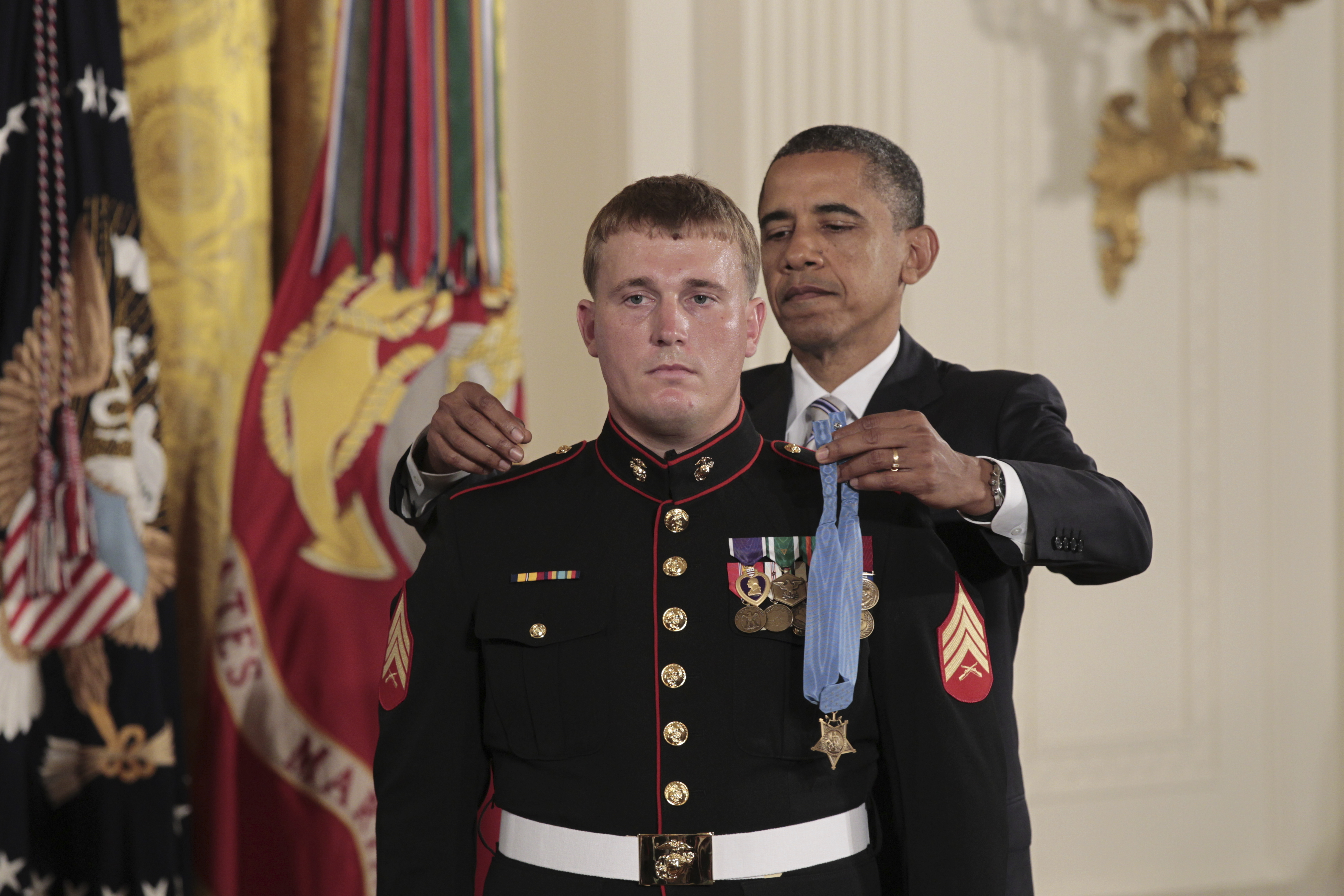 President Barack Obama awards the Medal of Honor to Marine Corps Cpl. Dakota Meyer in a ceremony at the White House in 2011. (Pablo Martinez Monsivais/AP)