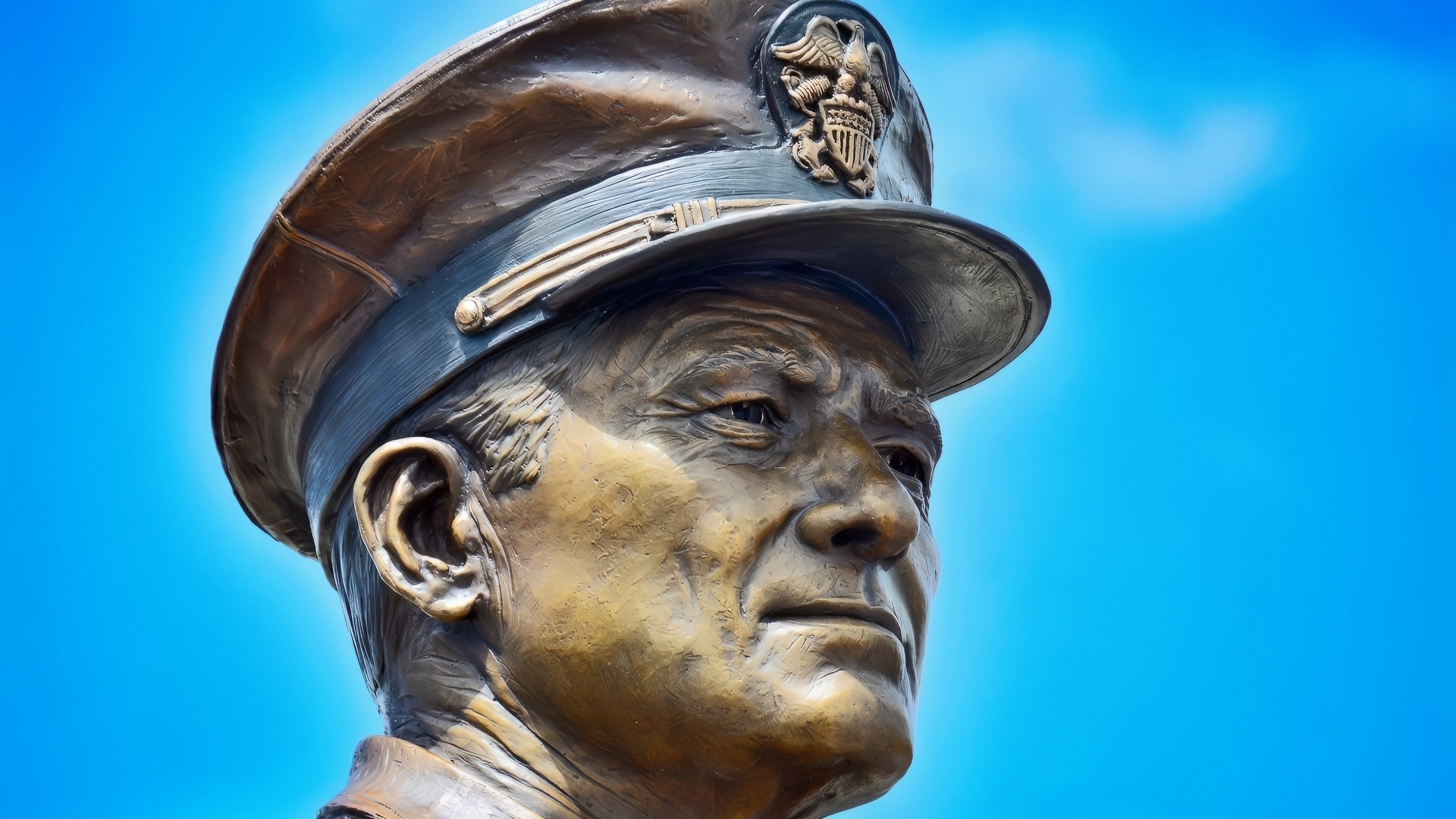 A 9-foot tall bronze statue of Fleet Adm. Chester Nimitz is unveiled at a statue dedication ceremony in front of the Battleship Missouri Memorial. Created by sculptor Rip Caswell, the statue depicts Nimitz as he appeared in battle in 1944. Nimitz commanded the largest ocean area and most ships of any single commander in history. (U.S. Navy photo by Mass Communication Specialist 1st Class Daniel Barker/Released)