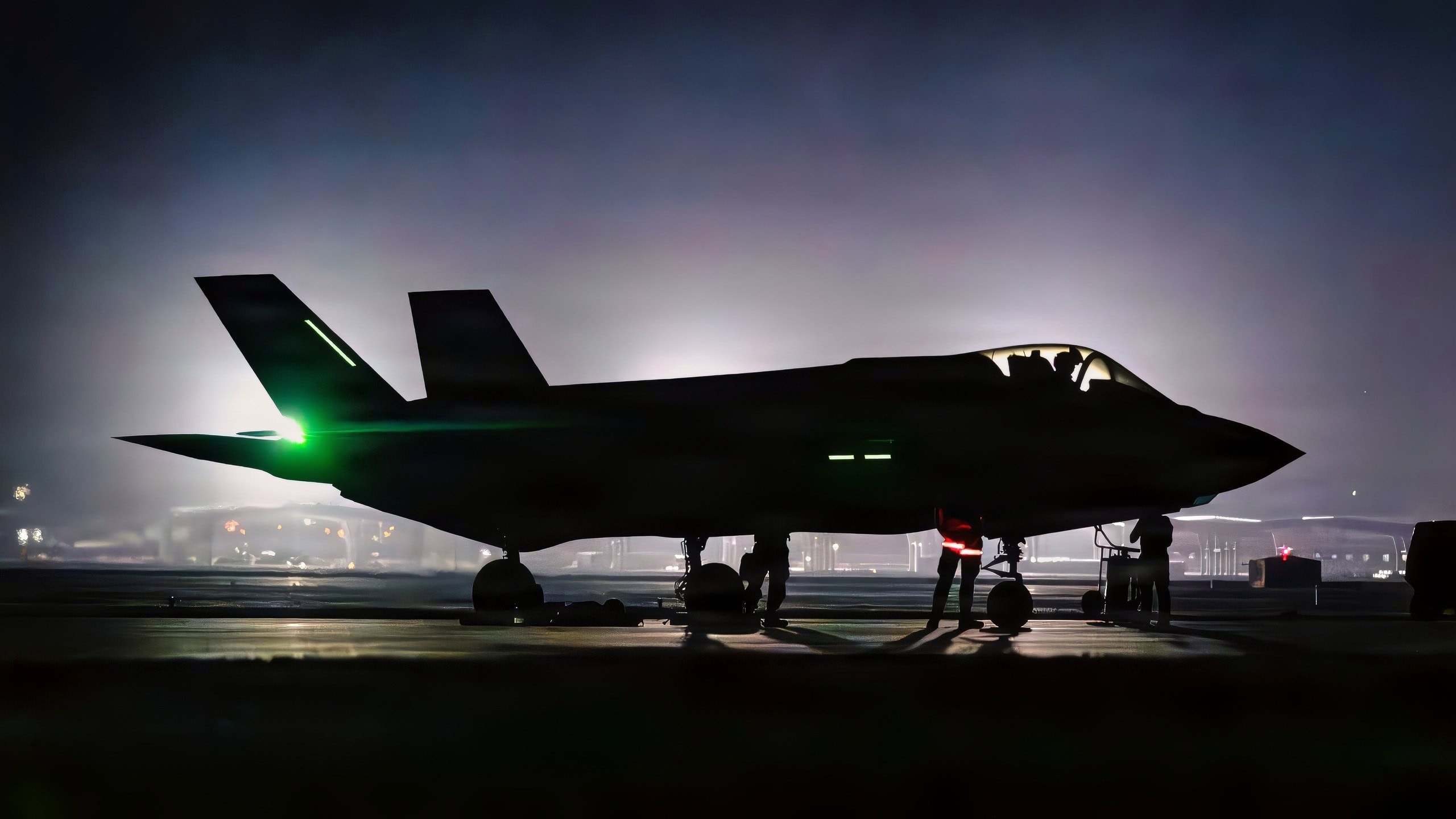 A U.S. Air Force F-35A Lightning II assigned to the 95th Fighter Squadron is parked on the flightline during exercise Noble Panther 26-4 at Tyndall Air Force Base, Florida, March 9, 2026. Airmen participated in night sorties, requiring them to perform their tasks in low-light conditions while staying watch for potential simulated attacks. These high-intensity, realistic scenarios were designed to build the confidence and muscle memory required for combat operations. (U.S. Air Force photo by Senior Airman Zeeshan Naeem)