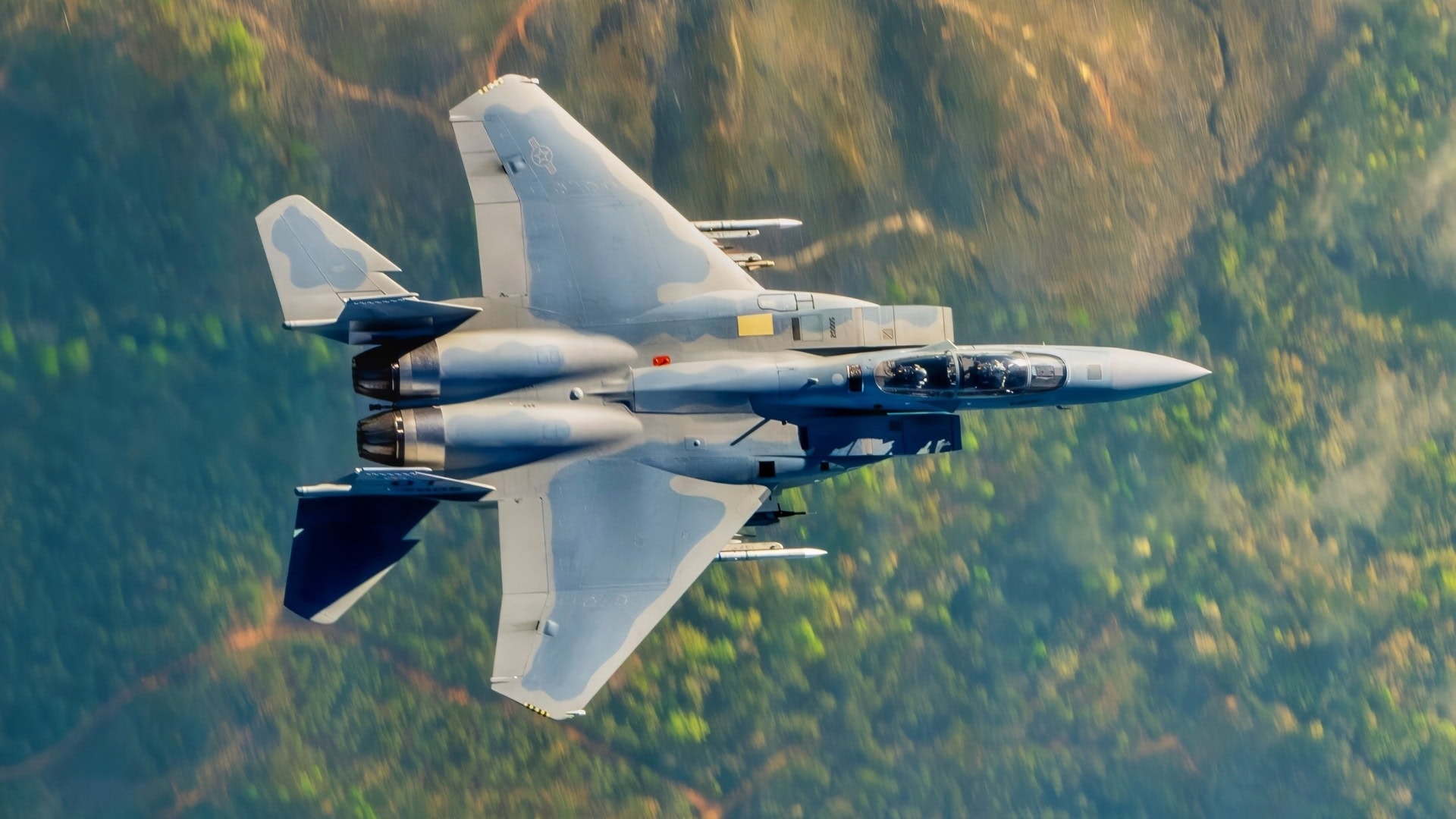 A U.S. Air Force F-15EX Eagle II assigned to Eglin Air Force Base, Florida, flies a training mission over southeast United States, March 23, 2026. The 96th Test Wing and 53rd Wing perform developmental and operational test series on the platform including next-generation survivability, radars, sensors and networking capabilities. (U.S. Air Force photo by Staff Sgt. Blake Wiles)
