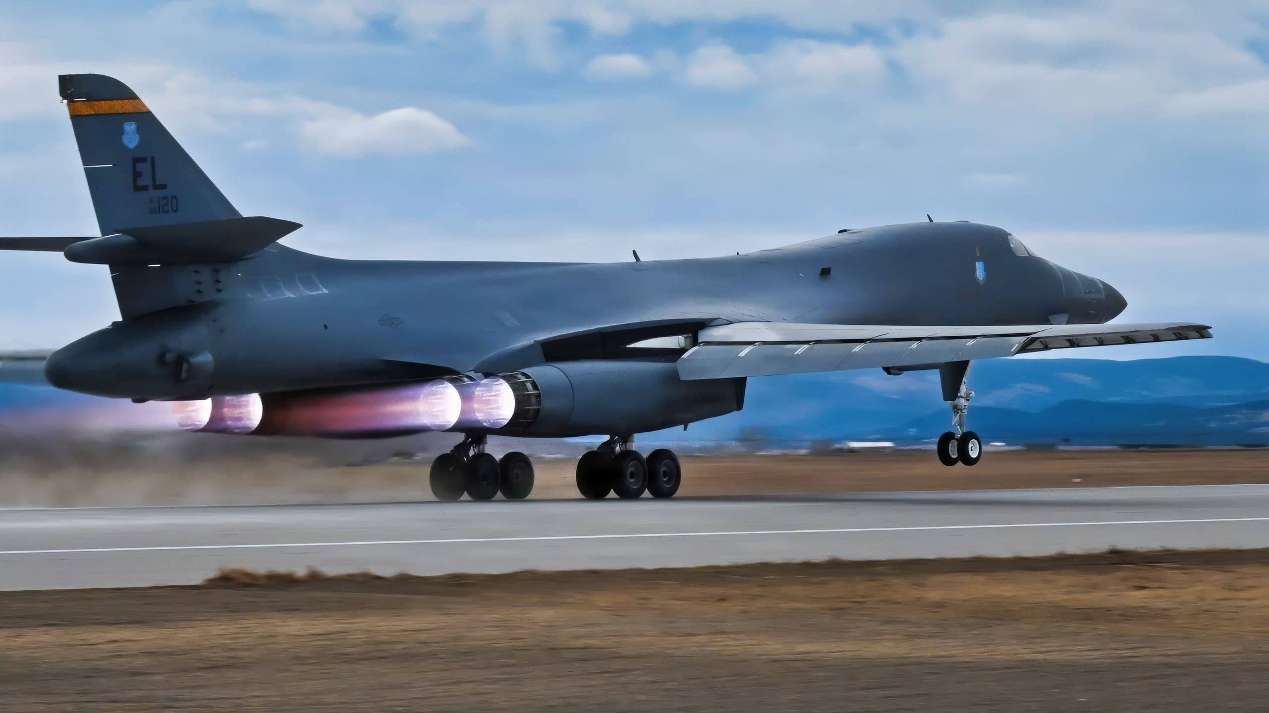 A U.S. Air Force B-1B Lancer assigned to the 34th Bomb Squadron takes off as part of a routine training exercise at Ellsworth Air Force Base, S.D., Feb. 24, 2026. Repeated training ensures mission and combat readiness, helping maintain peaceful world affairs. (U.S. Air Force photo by Airman 1st Class Austin Mooneyham)