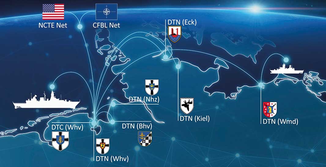 Shown here are the six locations of the German Navy’s VTAM simulation network. Those being: Wilhelmshaven, Rostock-Warnemünde, Bremerhaven, Eckernförde, Kiel and Nordholz. [Source: Rheinmetall]