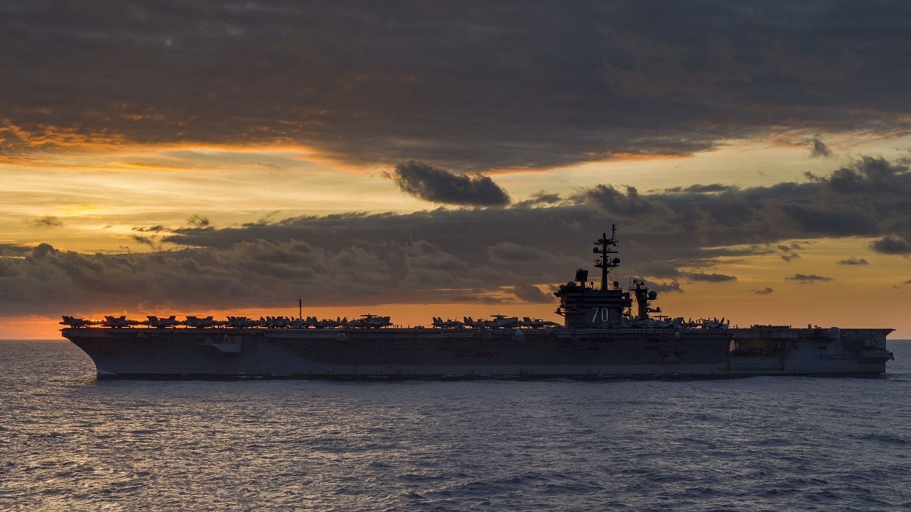 (Feb. 10, 2018) The Nimitz-class aircraft carrier USS Carl Vinson (CVN 70) transits the South Chna Sea. The Carl Vinson Strike Group is currently operating in the Western Pacific as part of a regularly schedule deployment. (U.S. Navy photo by Mass Communication Specialist Third Class Jasen Morenogarcia/Released)