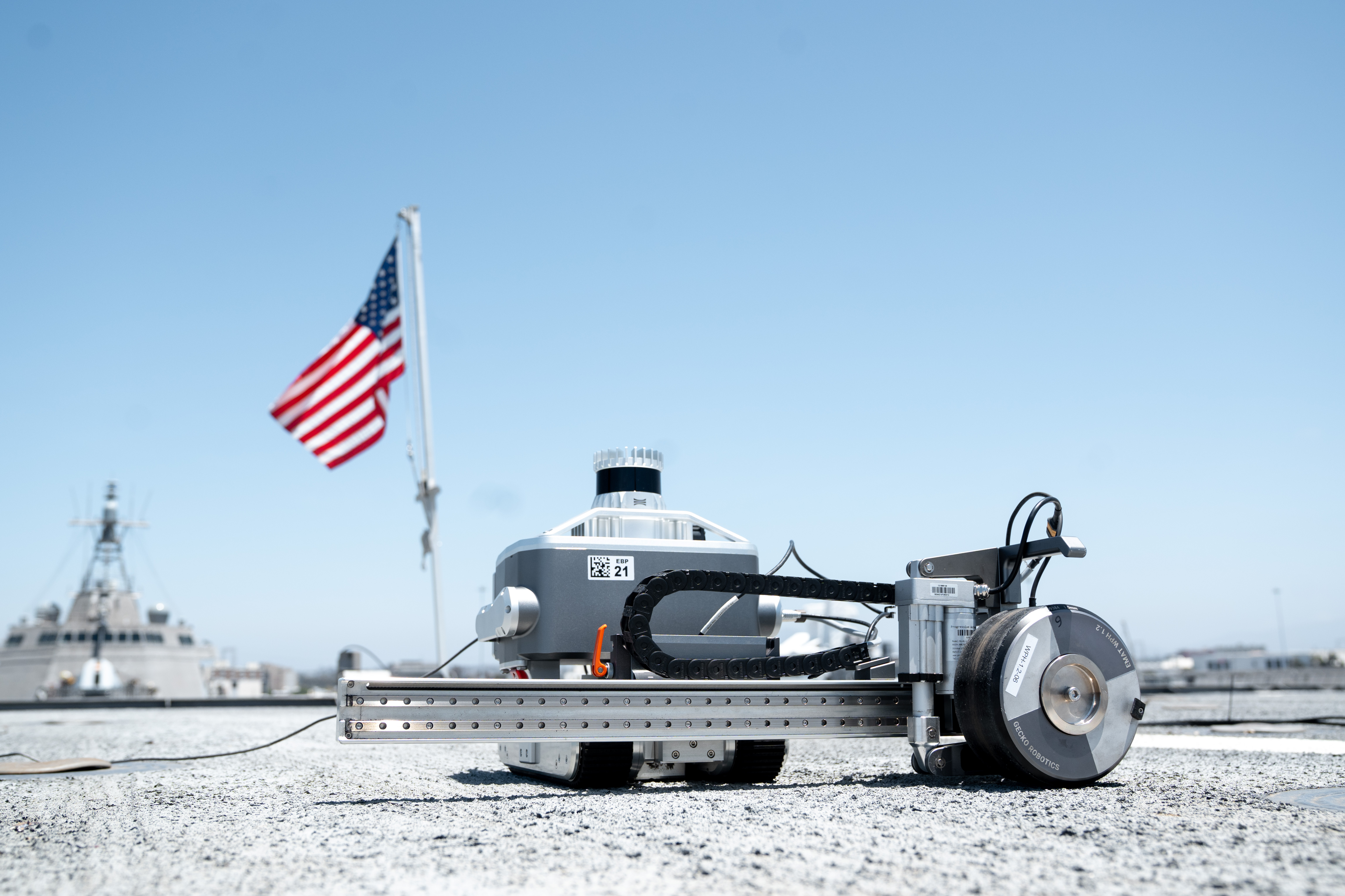 The Komodo pictured on a flight deck. (Gecko Robotics)