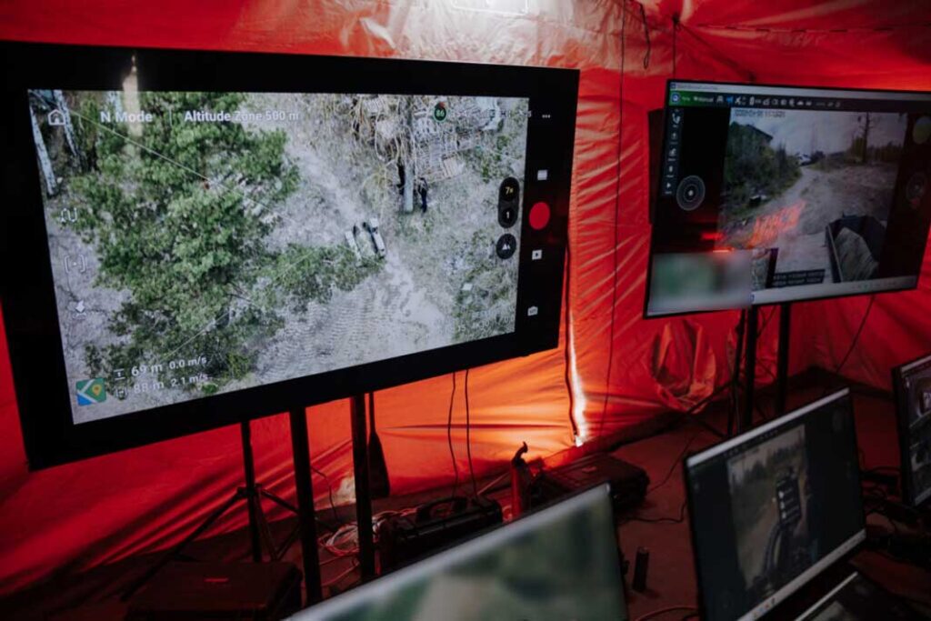 Ukraine drone control station during attritional front line warfare