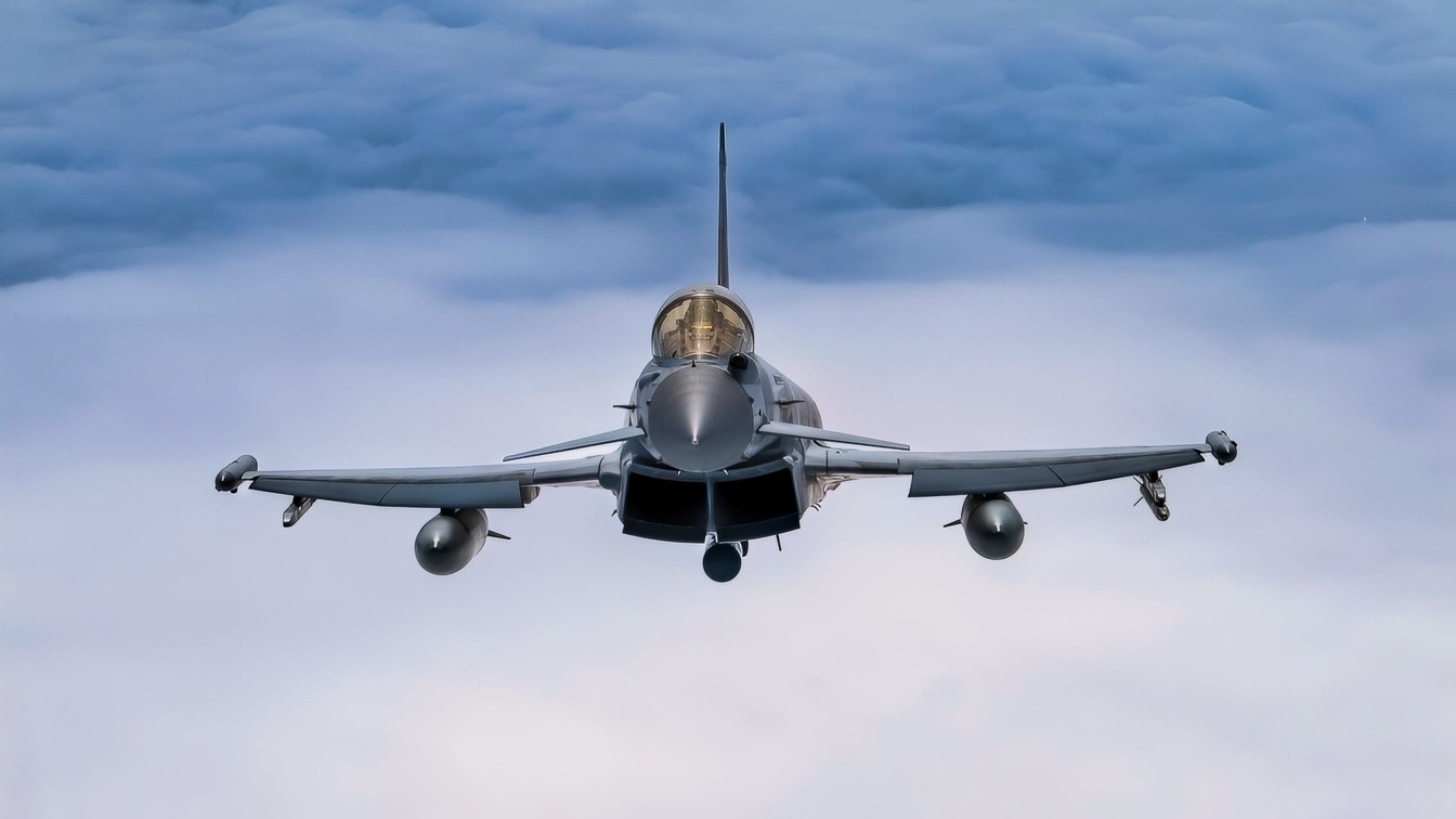 NATO Eurofighter Typhoon conducting European air defence operations against drones