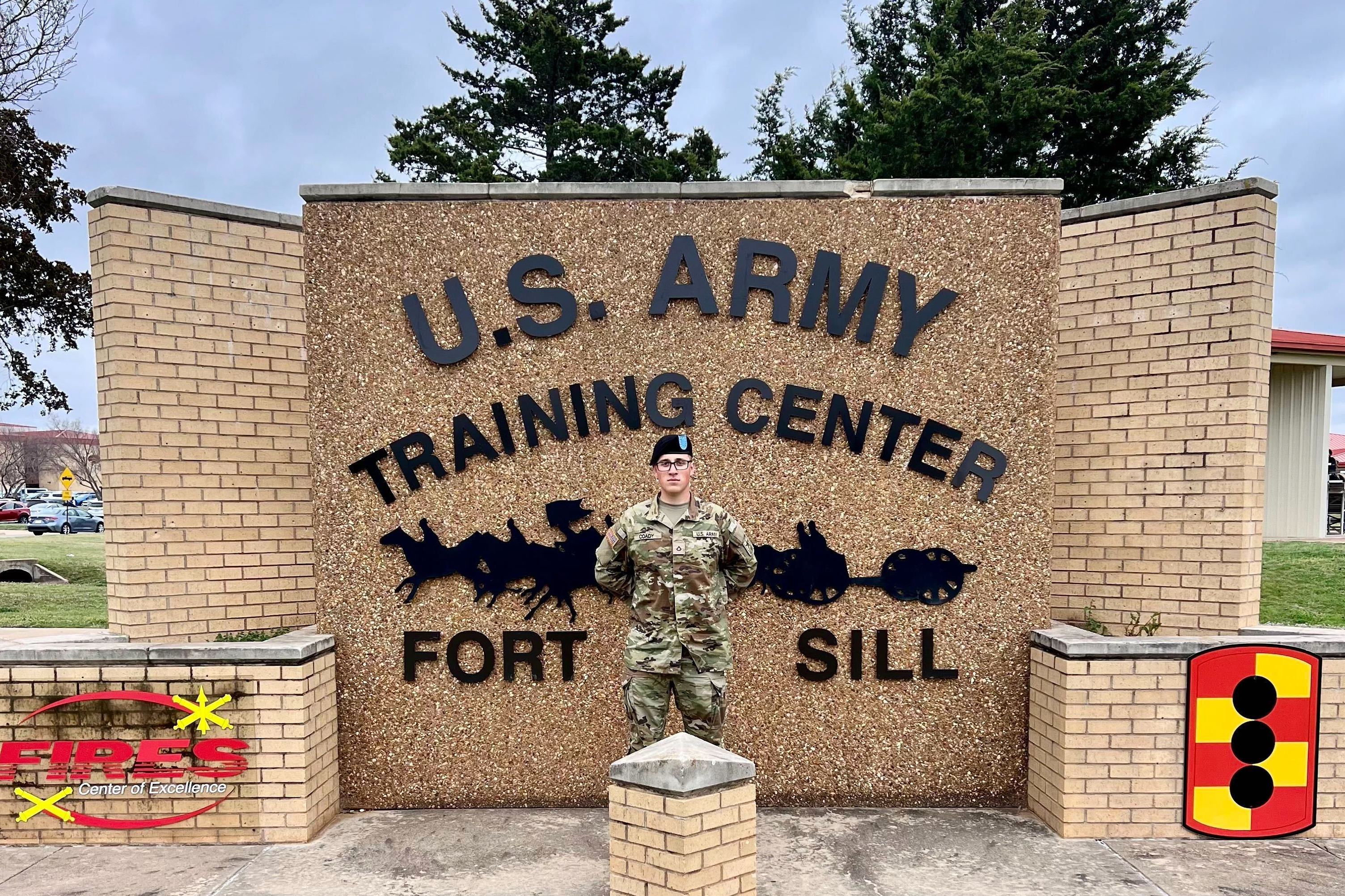 Declan Coady poses for a photo on the day of his graduation at U.S. Army Training Center at Fort Sill, Oklahoma, March 15, 2024. (Andrew Coady via AP)