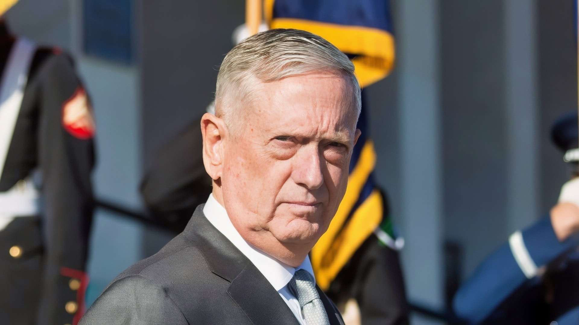 Secretary of Defense Jim Mattis waits for the arrival of President Donald Trump and Vice President Mike Pence Jan. 18, 2018, at the Pentagon in Washington, D.C. (DOD photo by U.S. Navy Petty Officer 1st Class Dominique A. Pineiro)
