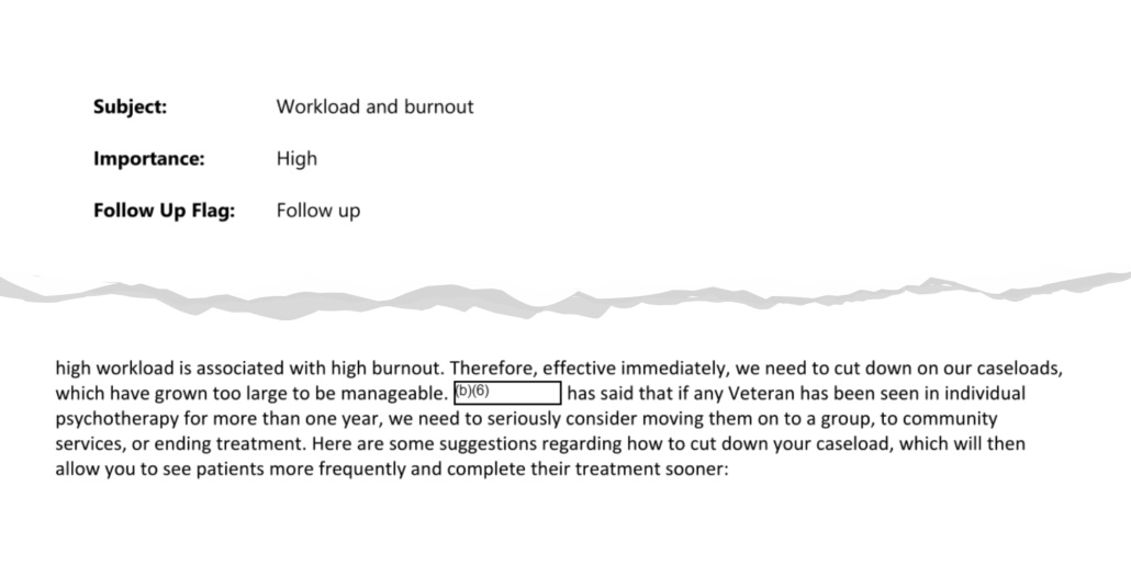 An excerpt of an email sent by a VA psychology program manager.
