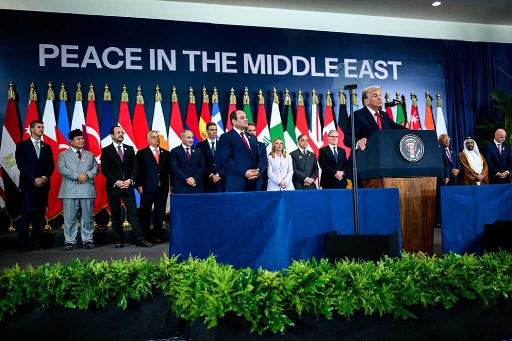 President Trump at the Sharm El Sheikh Peace Summit in Sharm el Sheikh, Egypt, on 13 October 2025. [White House]