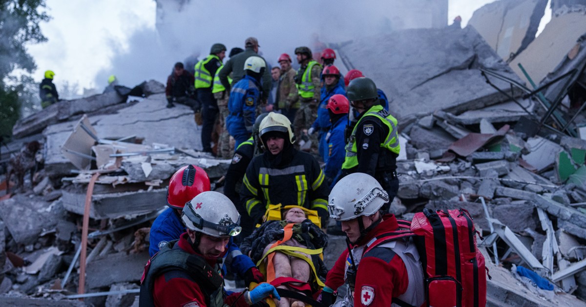 Kyiv rescue teams after Russian drone and missile strike