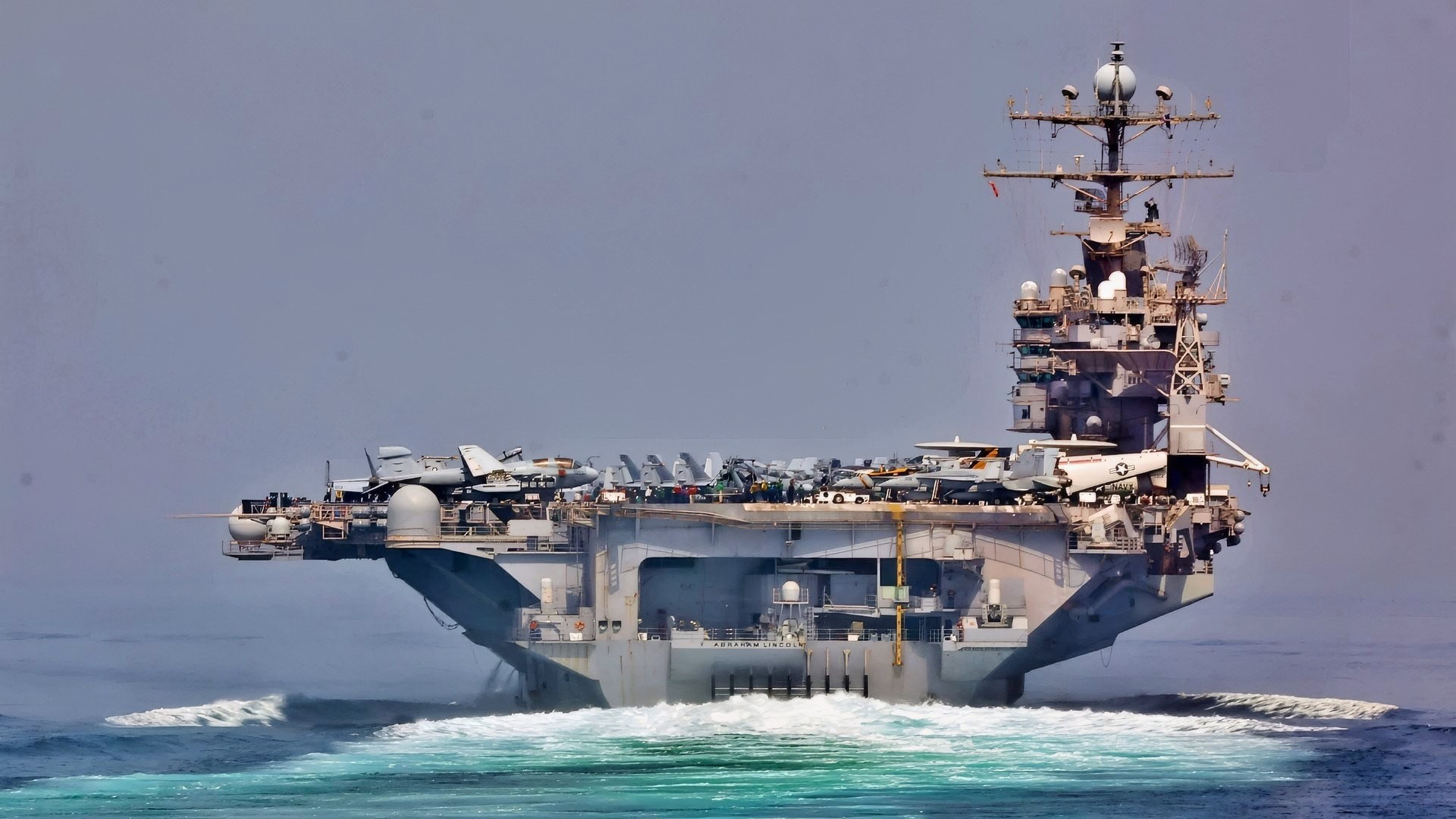 120511-N-WO496-003 STRAIT OF HORMUZ (May 11, 2012) Guided-missile cruiser USS Cape St. George (CG 71) and aircraft carrier USS Abraham Lincoln (CVN 72) transit the Strait of Hormuz. Both ships are deployed to the U.S. 5th Fleet area of responsibility conducting maritime security operations, theater security cooperation efforts and support missions as part of Operation Enduring Freedom. (U.S. Navy Photo by Mass Communication Specialist 3rd Class Alex R. Forster/Released)