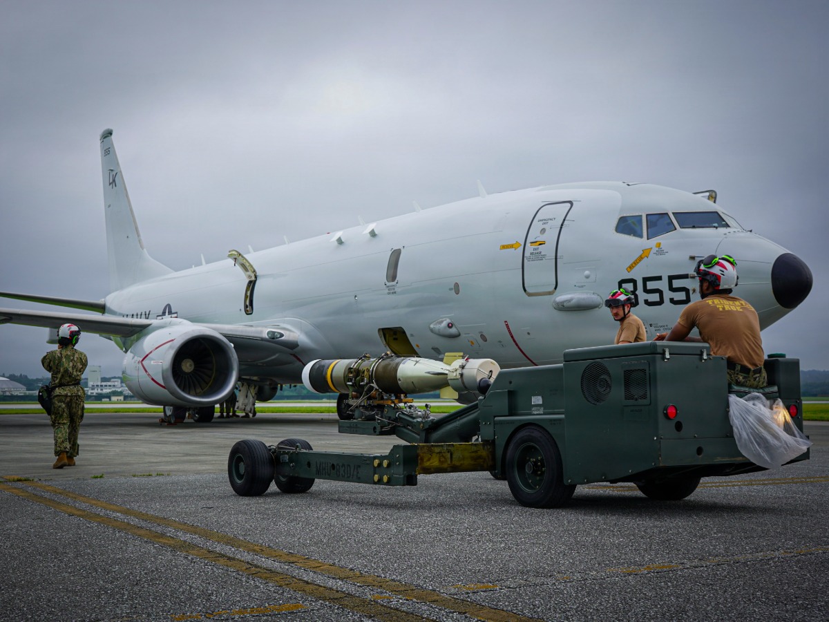 Mark 54 lightweight torpedo and a P-8A Poseidon on Kadena Air Base, Japan, June 5, 2026. Photo by William Bennett IV