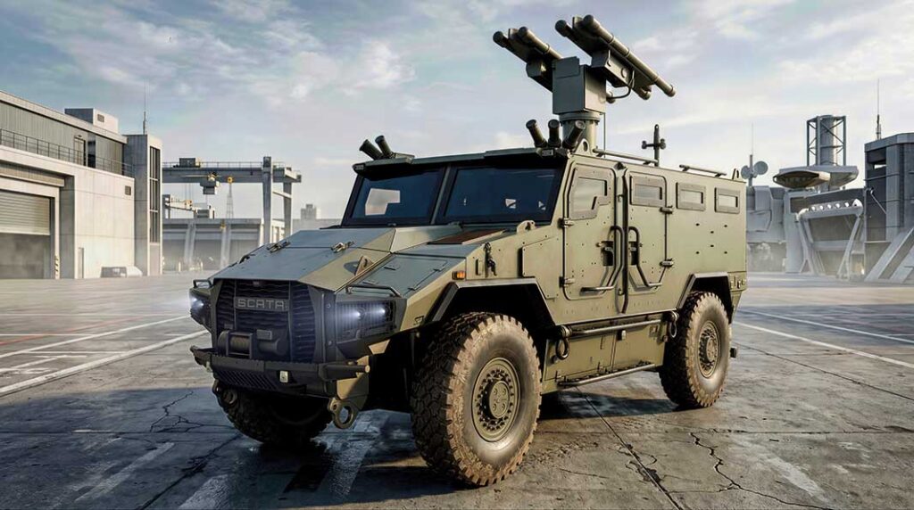 The SCATA MK1 Light Air Defence variant is optimised for C-UAS missions whereits could be fitted with the Saab MSHORAD system for the RBS70NG for example. Other C-UAS option could include a gun system mounted on an RWS. [Image: SCATA]