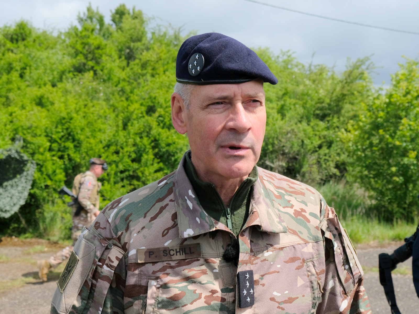 French Army Chief of Staff Gen. Pierre Schill speaks to media during the International Drone Challenge at Chaumont-Semoutiers Airbase in France on May 20, 2026. (Rudy Ruitenberg/staff)
