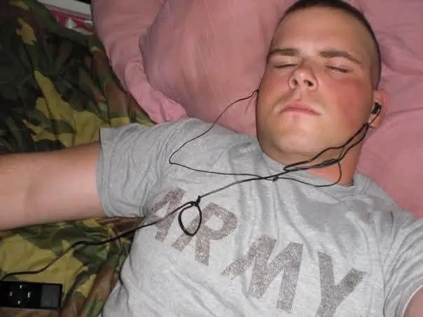 The author at Forward Operating Base Iskandariyah in 2007, resting between missions. (Courtesy of Jarrod Toothman)