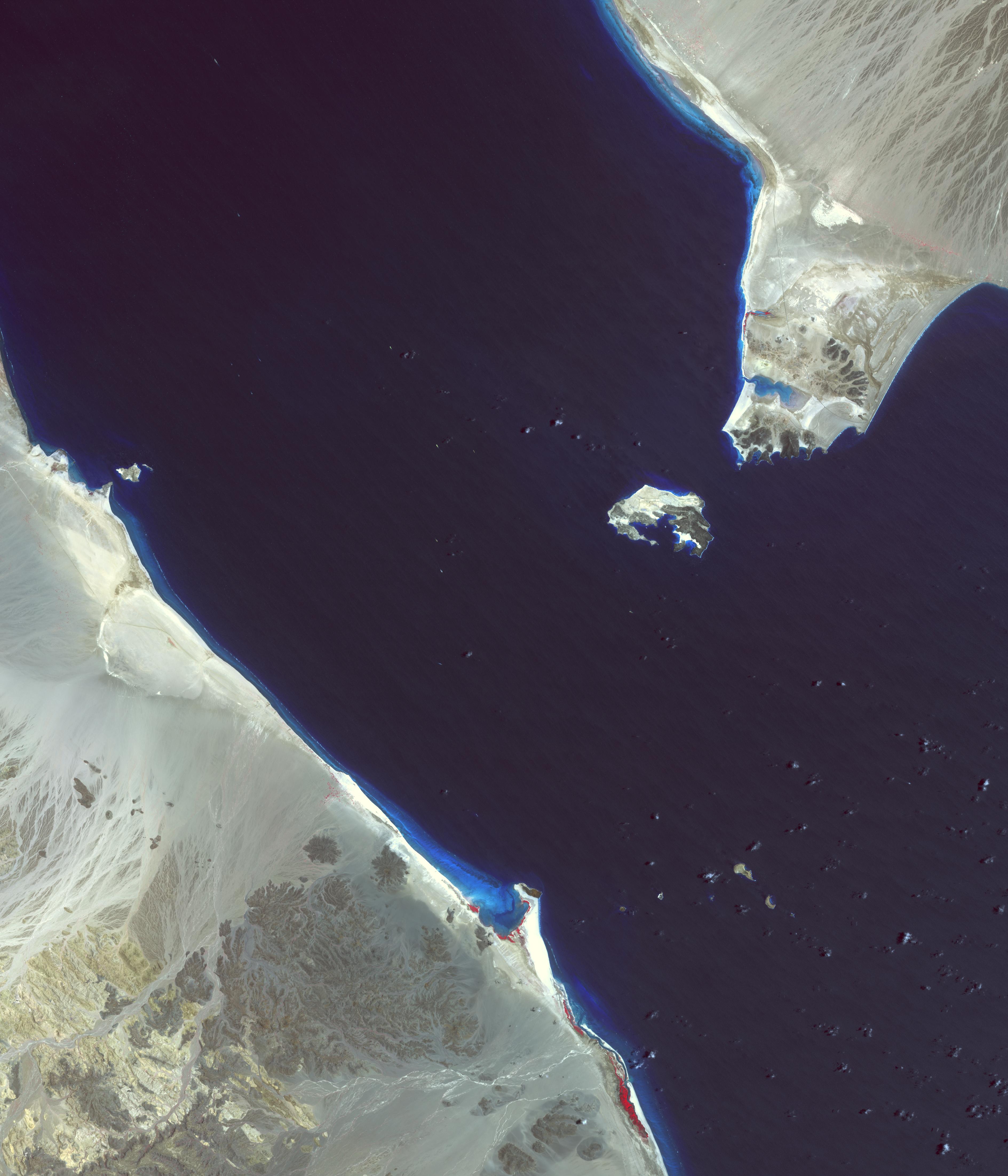 Bab el-Mandeb Strait satellite view Red Sea Gulf of Aden chokepoint near Mocha