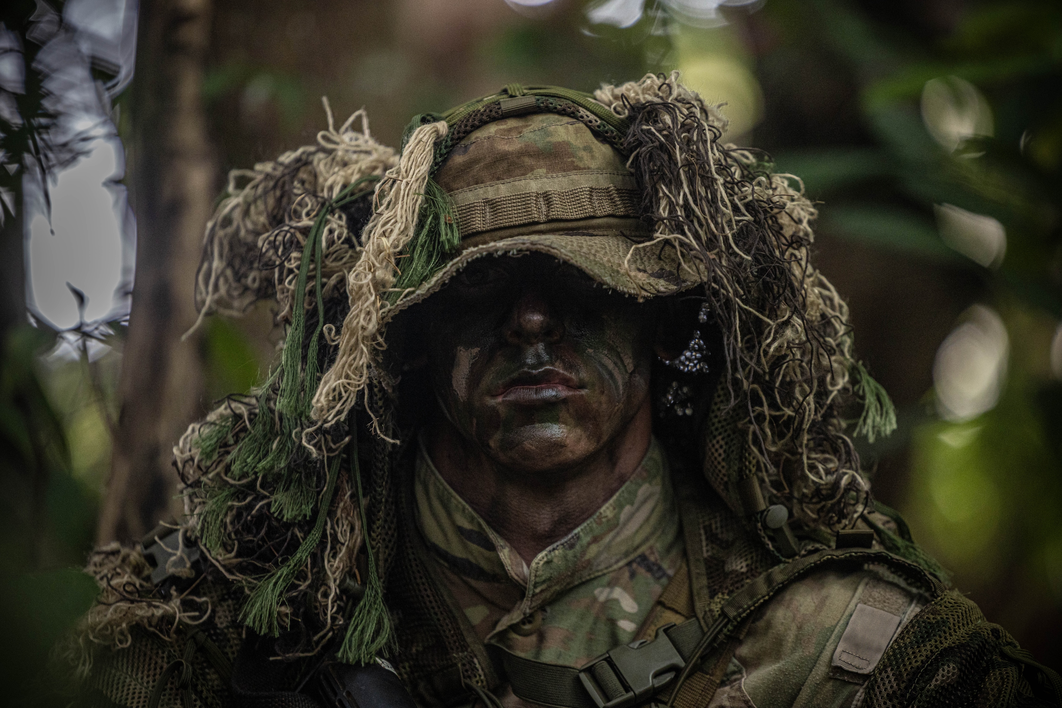 Spc. Joshua Parks participates in hide and surveillance training at Fort Magsaysay, Philippines. (Sgt. Katelyn Vazquez/U.S. Army)
