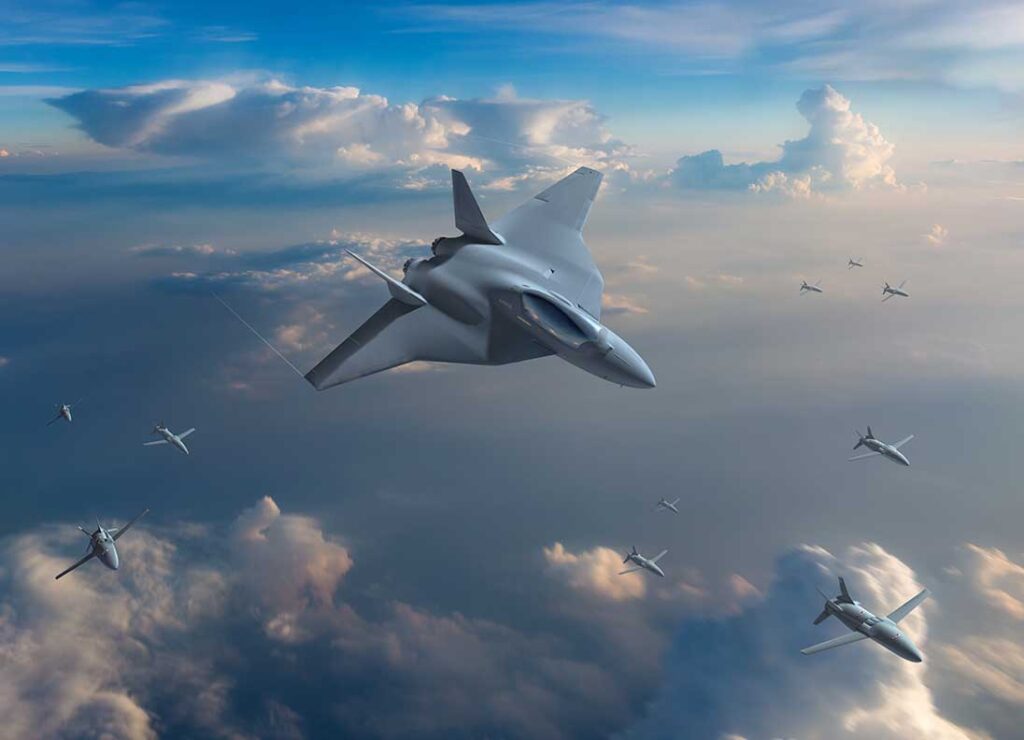The SCAF/FCAS family of systems includes the NGF manned fighter, an array of unmanned effectors and adjuncts (known as Remote Carriers) together with a Combat Cloud. [Airbus]