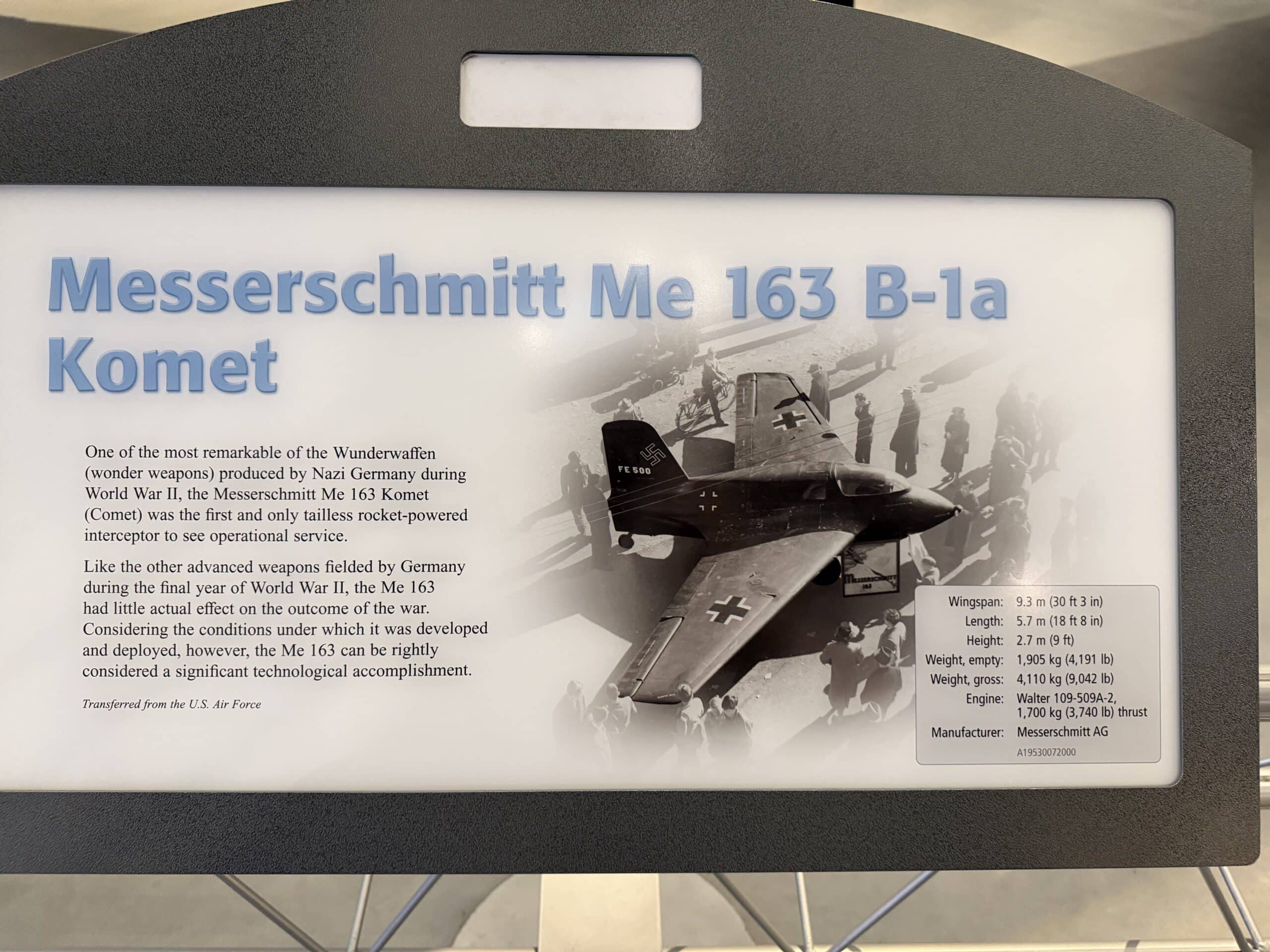 Me 163 Fighter 19FortyFive Image. Image Taken at the Smithsonian Outside of Washington, DC. 